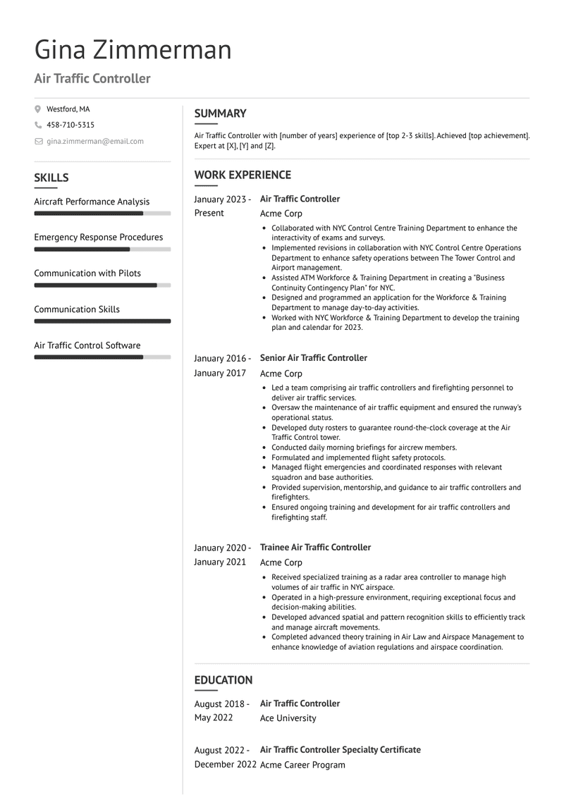 Air Traffic Controller Resume Sample and Template