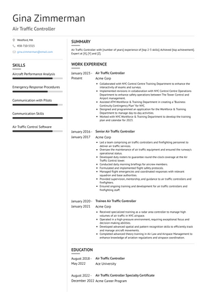 Air Traffic Controller Resume Sample and Template