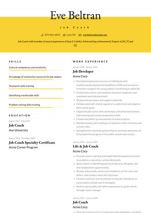 Job Coach Resume Sample and Template