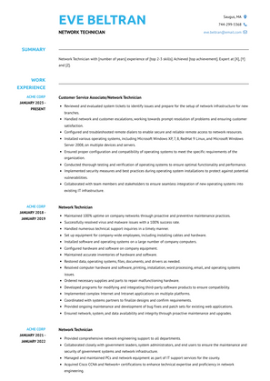 Network Technician Resume Sample and Template