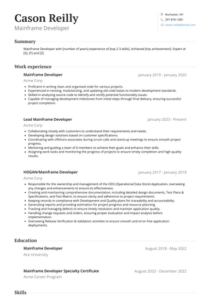 Mainframe Developer Resume Sample and Template