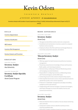 Inventory Analyst Resume Sample and Template