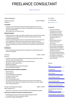 Freelance Consultant Resume Sample and Template