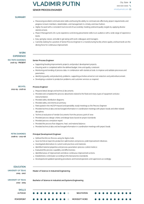 Senior Process Engineer Resume Sample and Template