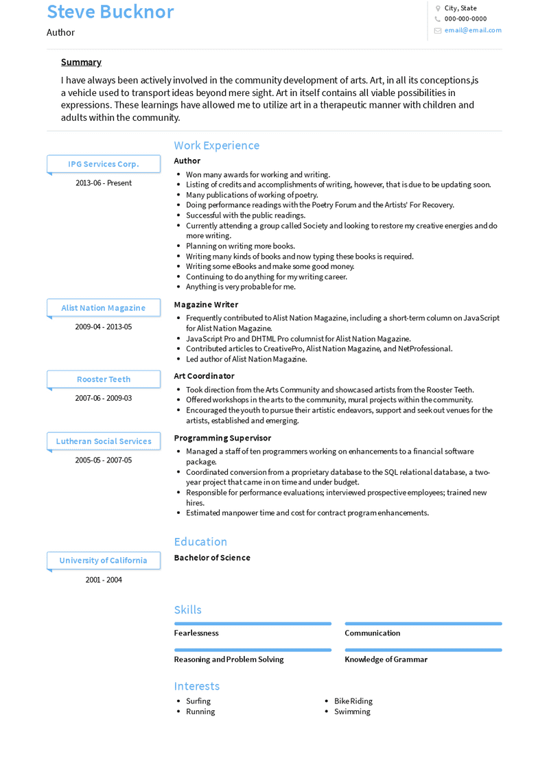 Author Resume Sample and Template