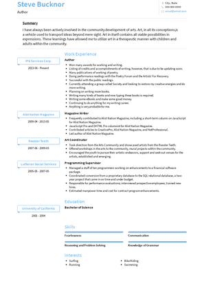 Author Resume Sample and Template