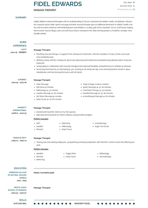 Massage Therapist Resume Sample and Template