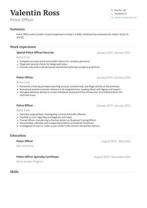 Police Officer Resume Sample and Template