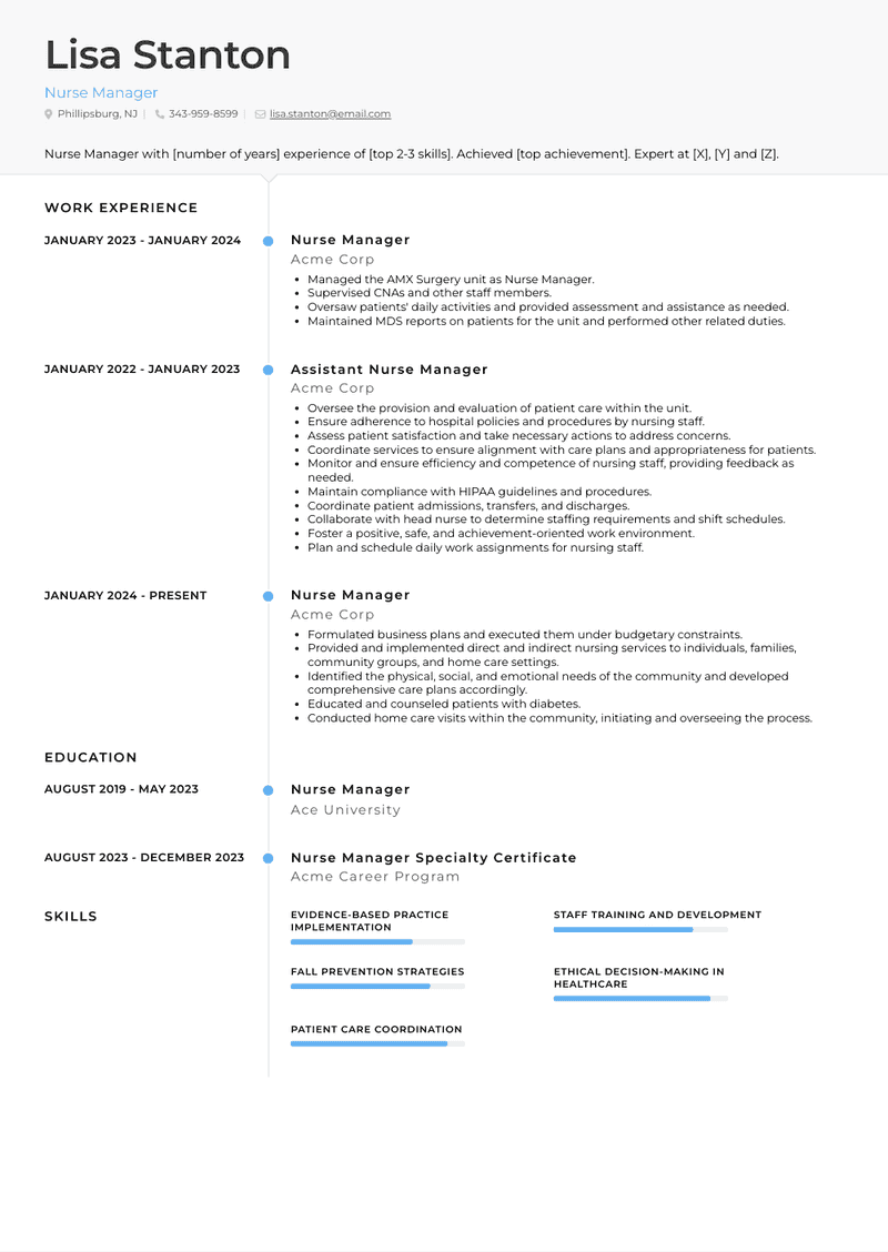 Nurse Manager Resume Sample and Template