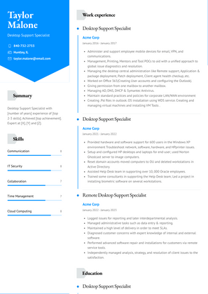 Desktop Support Specialist Resume Sample and Template