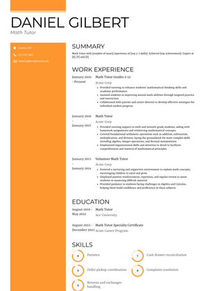 Math Tutor Resume Sample and Template