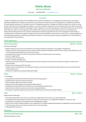 Operations Manager CV Example and Template