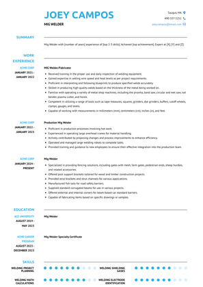 Mig Welder Resume Sample and Template