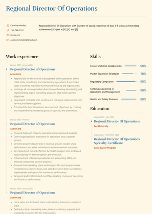 Regional Director Of Operations Resume Sample and Template