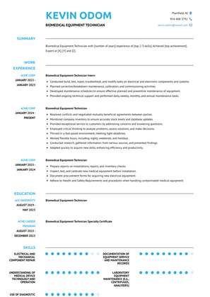 Biomedical Equipment Technician Resume Sample and Template