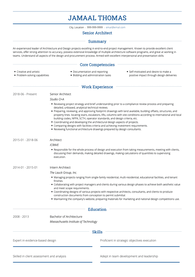 Senior Architect CV Example and Template