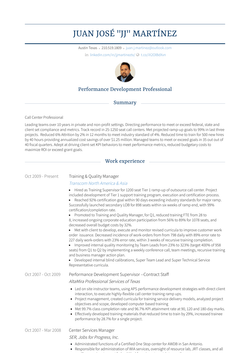 Training & Quality Manager Resume Sample and Template
