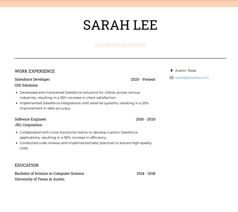 Salesforce Developer Resume Sample 3