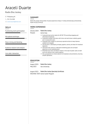 Radio Disc Jockey Resume Sample and Template