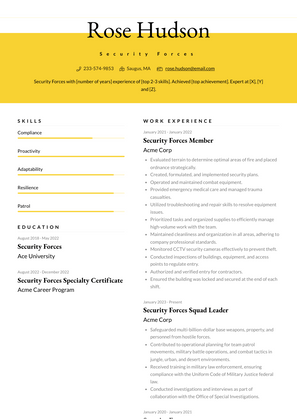 Security Forces Resume Sample and Template