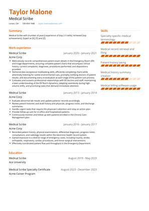 Medical Scribe Resume Sample and Template