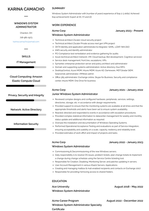 Windows System Administrator Resume Sample and Template
