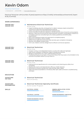 Electrical Technician Resume Sample and Template