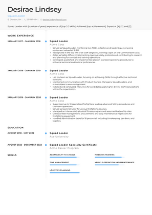 Squad Leader Resume Sample and Template