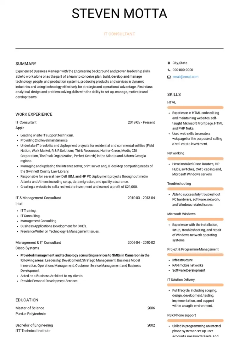 IT Consultant Resume Example