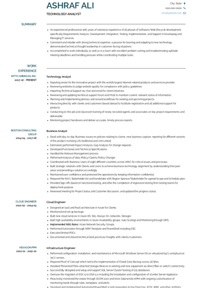 Technology Analyst Resume Sample and Template