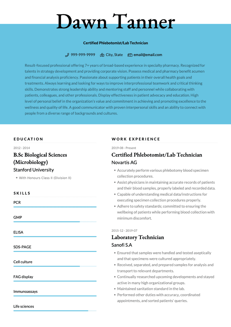 Lab Technician CV Example and Template