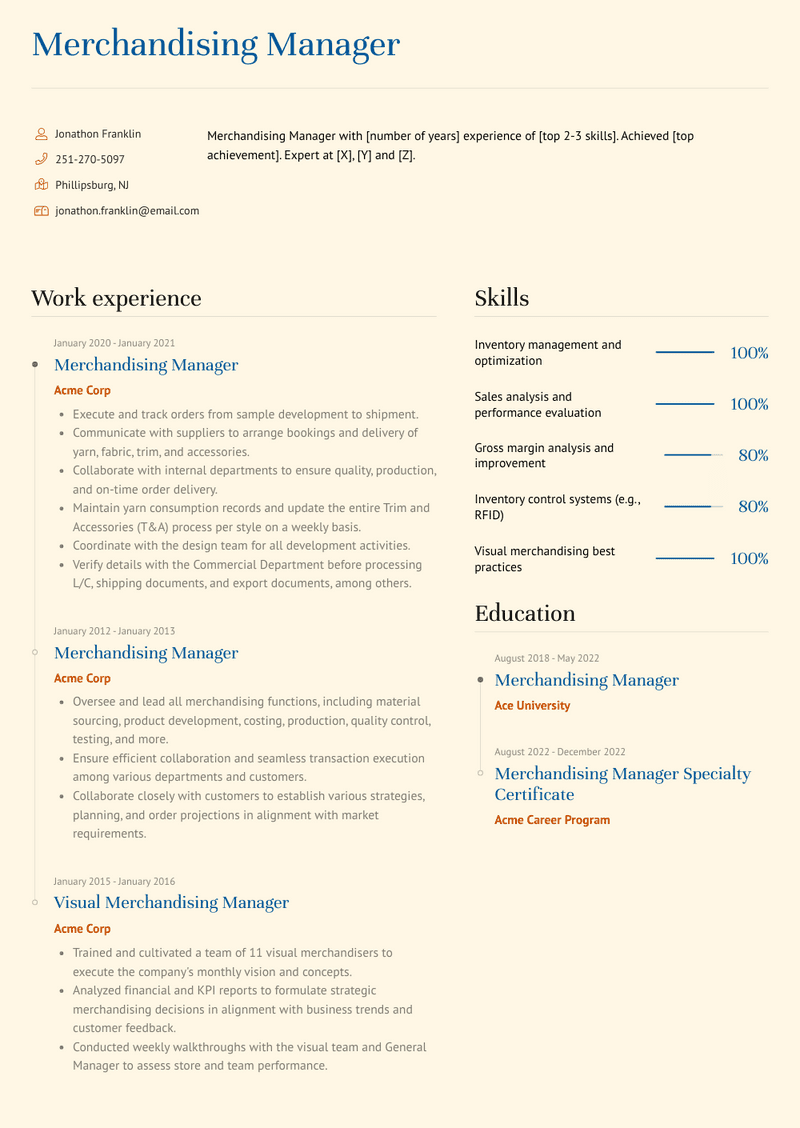 Merchandising Manager Resume Sample and Template