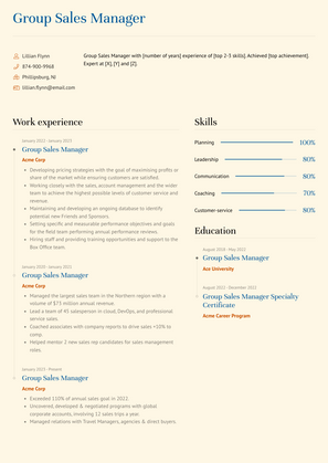 Group Sales Manager Resume Sample and Template