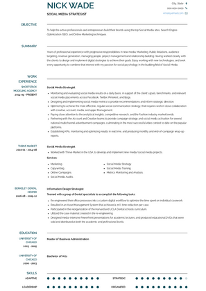 Social Media Strategist Resume Sample and Template