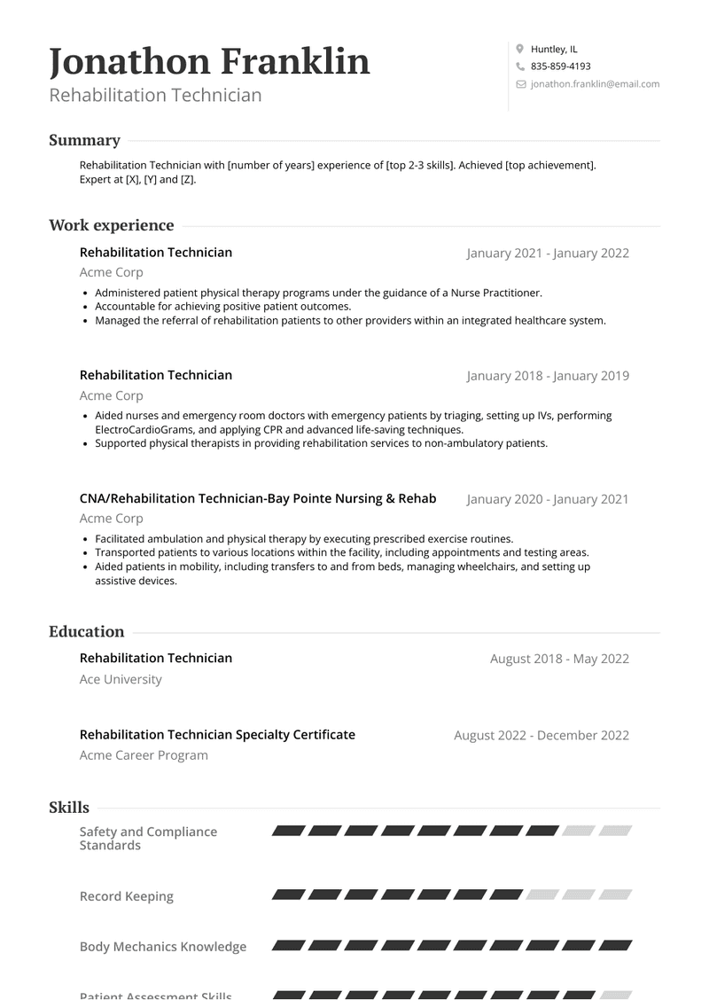 Rehabilitation Technician Resume Sample and Template