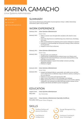 Linux Systems Administrator Resume Sample and Template