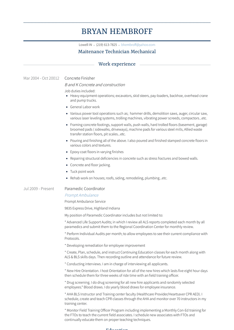 Concrete Finisher Resume Sample and Template