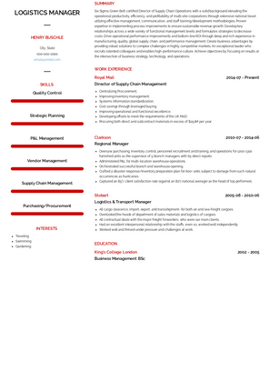 Logistics Manager Resume Sample and Template