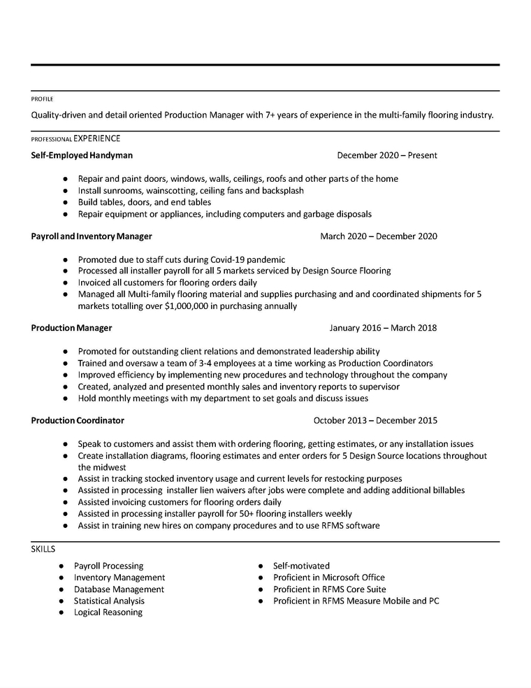 self employed with work experience resume