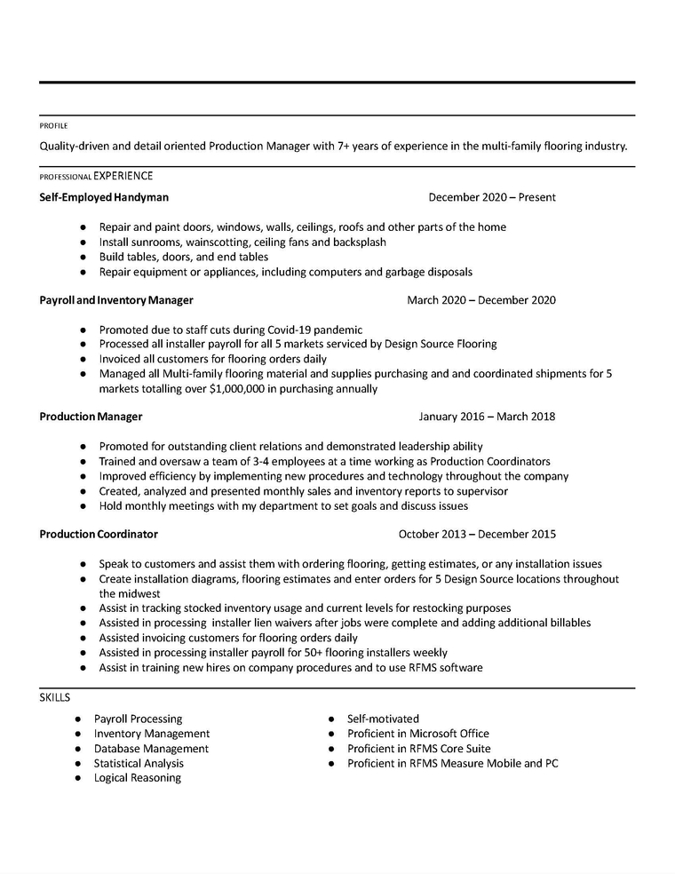 self employed with work experience resume