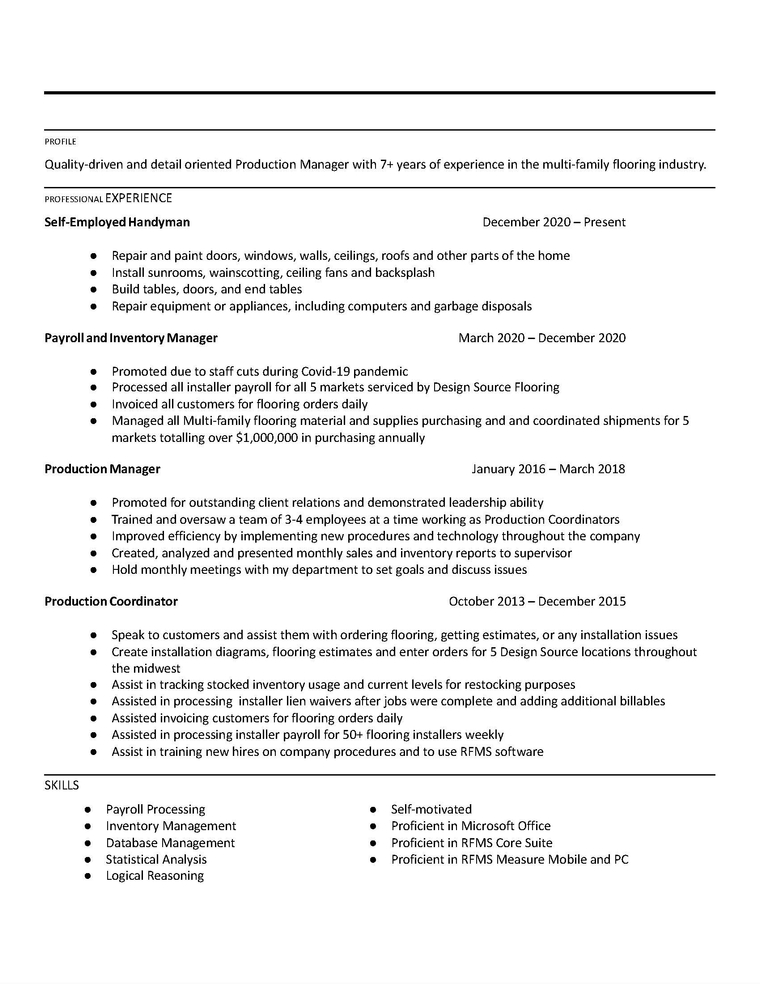 self employed work experience resume