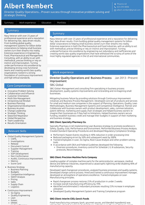 Vice President Operations And Quality Resume Sample and Template