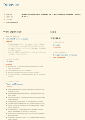 Decorator Resume Sample and Template