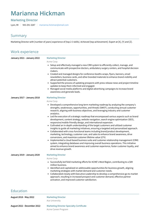Marketing Director Resume Sample and Template