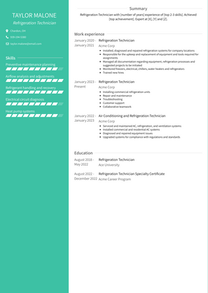Refrigeration Technician Resume Sample and Template