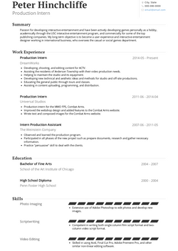 Production Intern Resume Sample and Template