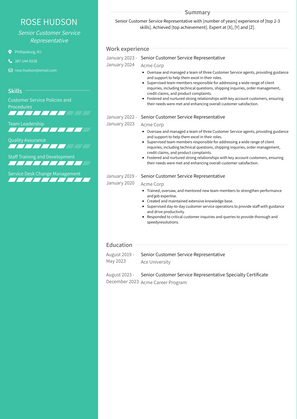 Senior Customer Service Representative Resume Sample and Template