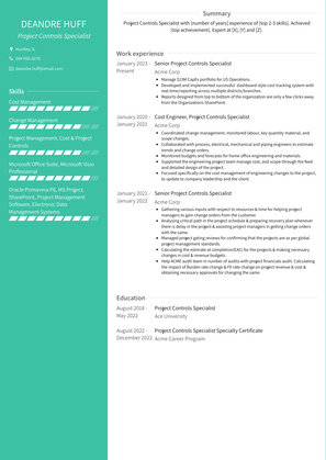 Project Controls Specialist Resume Sample and Template