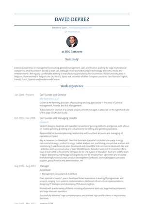 Co Founder And Director Resume Sample and Template
