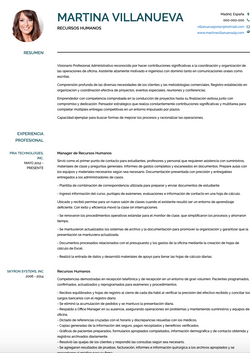 Plantilla y ejemplo de RECURSOS HUMANOS CV